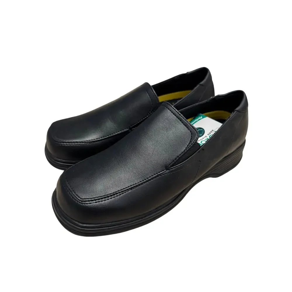 NWT Safetrax Black‎ Leather Slip Resistant Women’s Work Shoes 7.5 Slip-On #65125